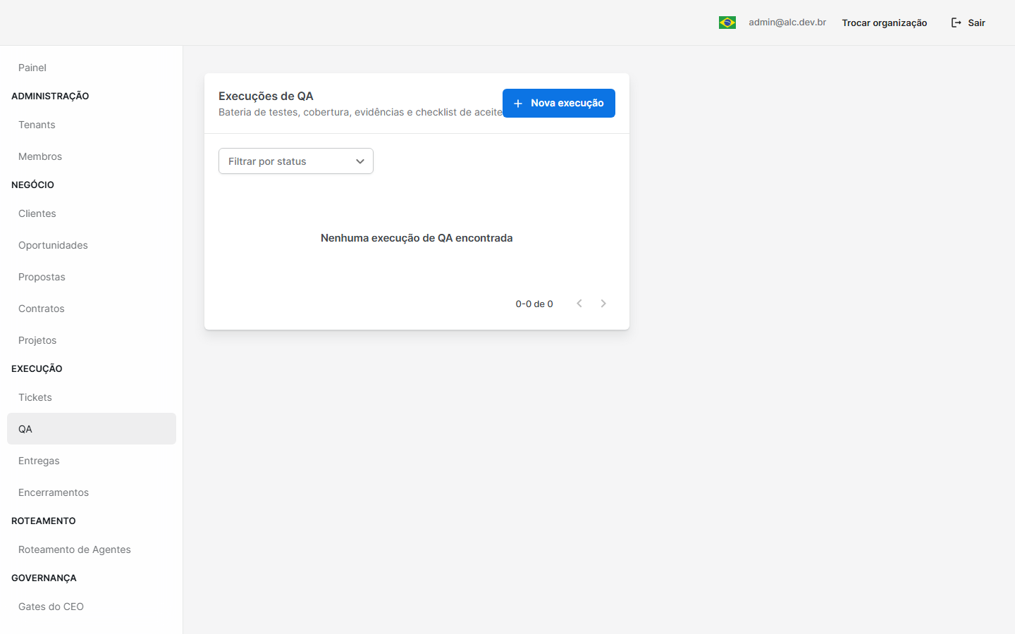 Tela de QA